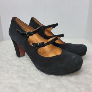 Chie Mihara Women's Shoes Size 10 Black Suede Leather Mary Jane Double Straps